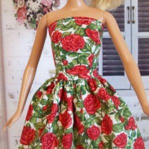 Handmade Barbie Clothes - Red Rose Dress